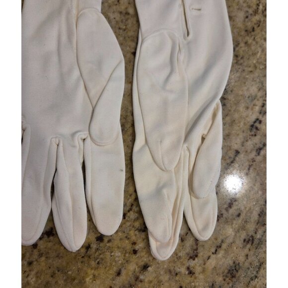 Vintage Womens Size M white Nylon Formal 22" Long Opera Gloves *missing buttons* - Picture 8 of 16